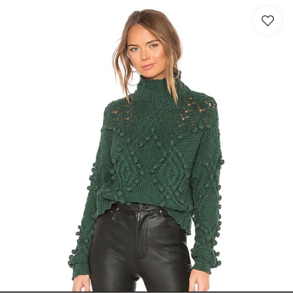 SOLD 💕 Lovers + friends daybreak pompom open knit mock neck sweater forest gree